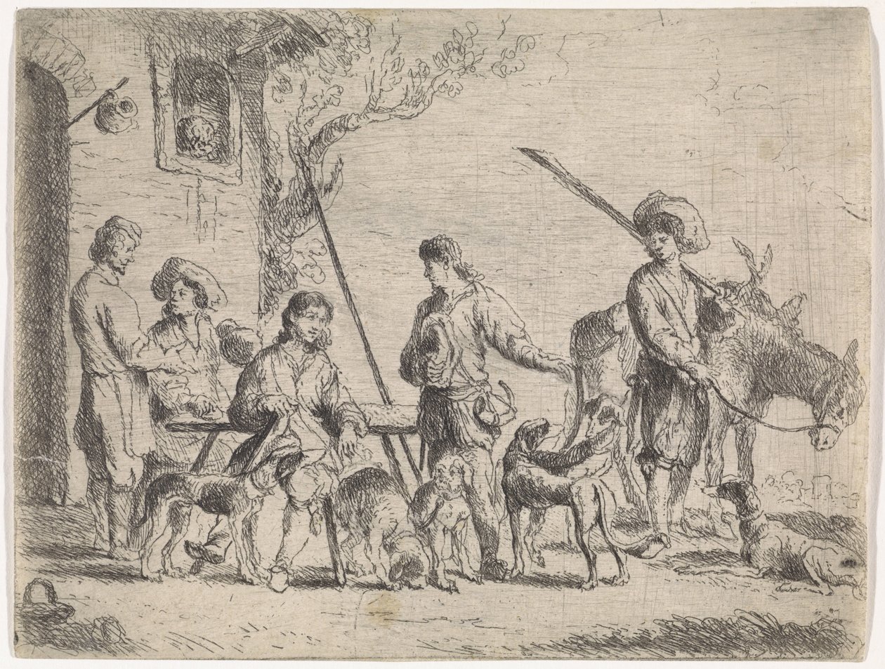 Caçadores na frente de uma pousada Cenas de gênero (título da série) de Cornelis de Wael