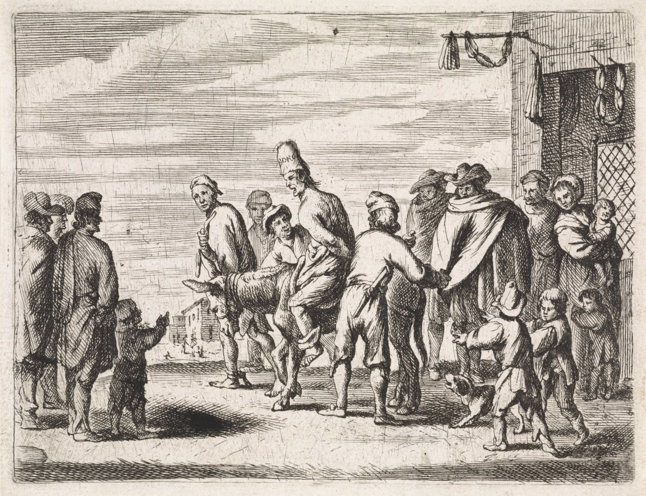 Homem amarrado a um burro Cenas de gênero (título da série) de Cornelis de Wael