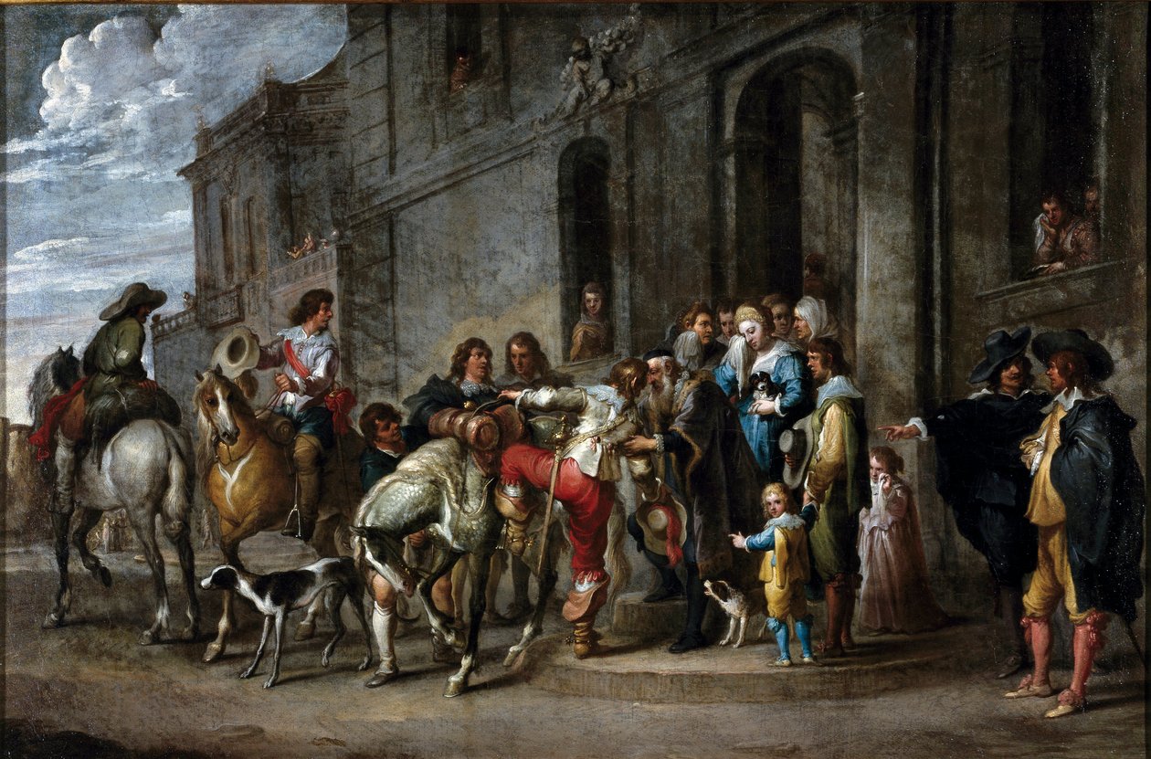 Parábola da Bíblia: "A Partida do Filho Pródigo" Pintura de Cornelis De Wael (1592-1667) (ec.flam.) 1630-1639 Dim. 57x86 cm Genes, coleção privada de Cornelis de Wael