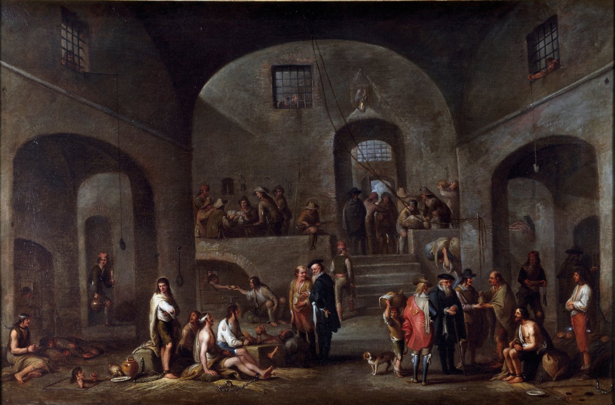 As sete obras do cabo misericorde: "a visita dos prisioneiros" Pintura de Cornelis De Wael (1592-1667) (ec.flam) Genes, coleção Banco di Chiavari de Cornelis de Wael