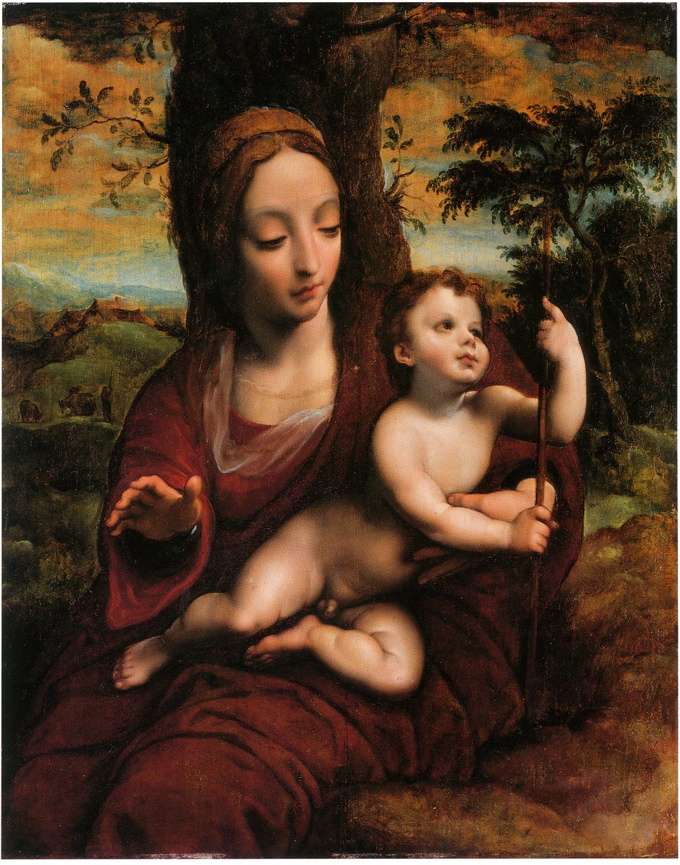 Madonna e criança em uma paisagem de Cornelis van Cleve