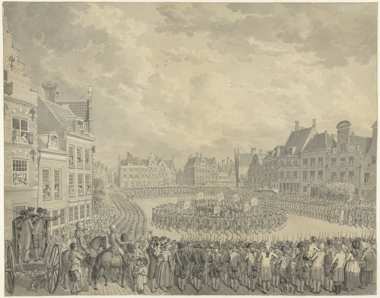 Juramento do Conselho de Comissários pelos oficiais artilheiros no Neude em Utrecht, 1786 de Cornelis van Cuylenburgh (II) (signed by artist)