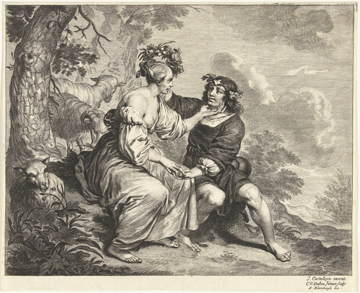 Pastor e pastora na paisagem de Cornelis van Dalen (II)
