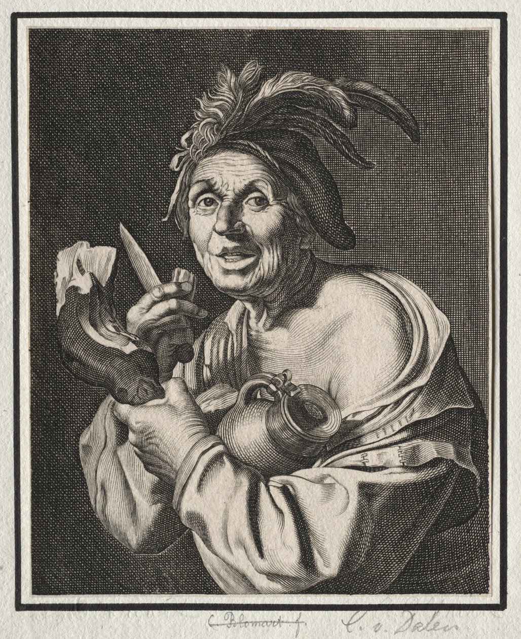 Um homem com um presunto, apenas cortado de Cornelis van Dalen