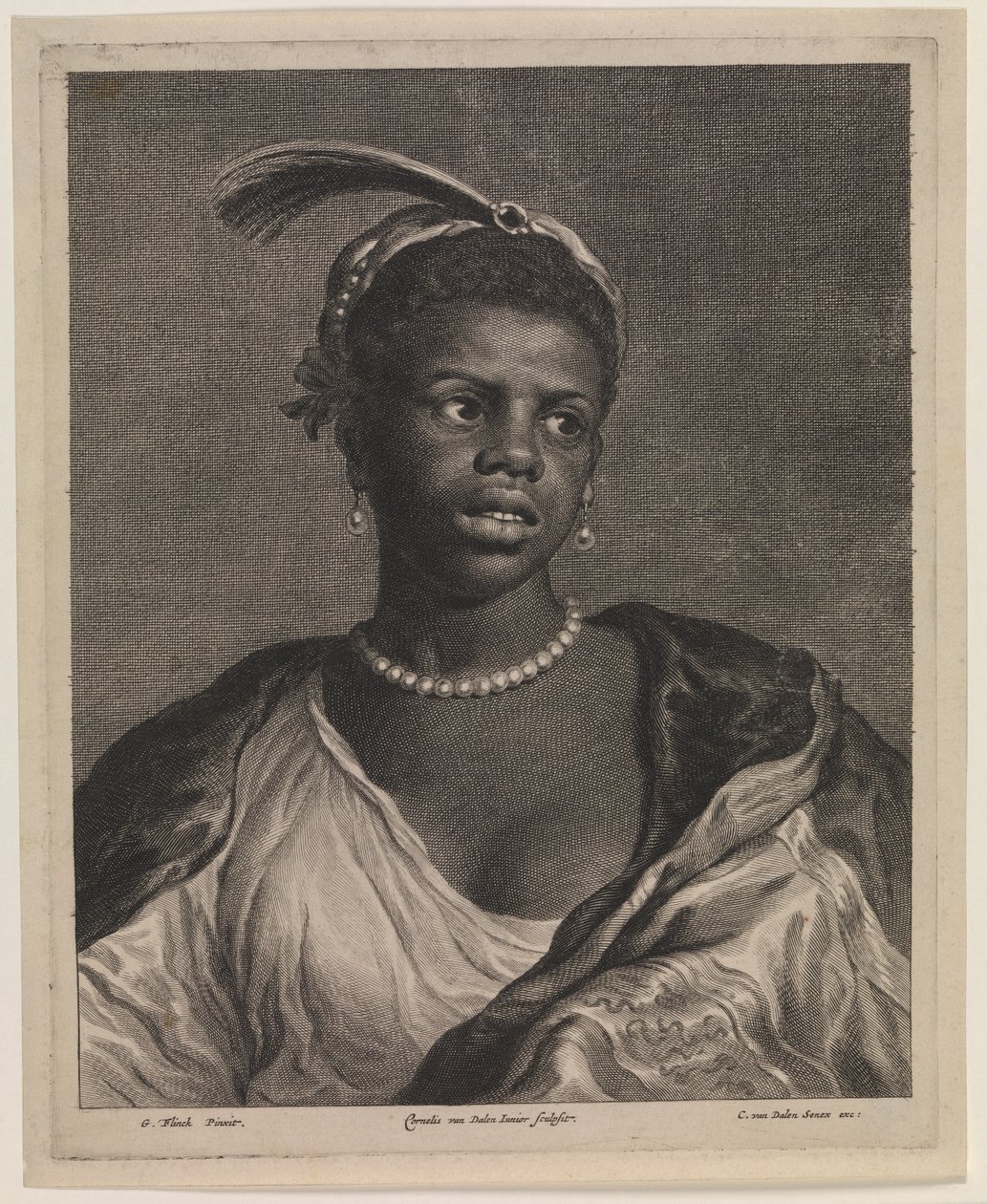 Retrato de uma mulher africana com colar de pérolas de Cornelis van Dalen