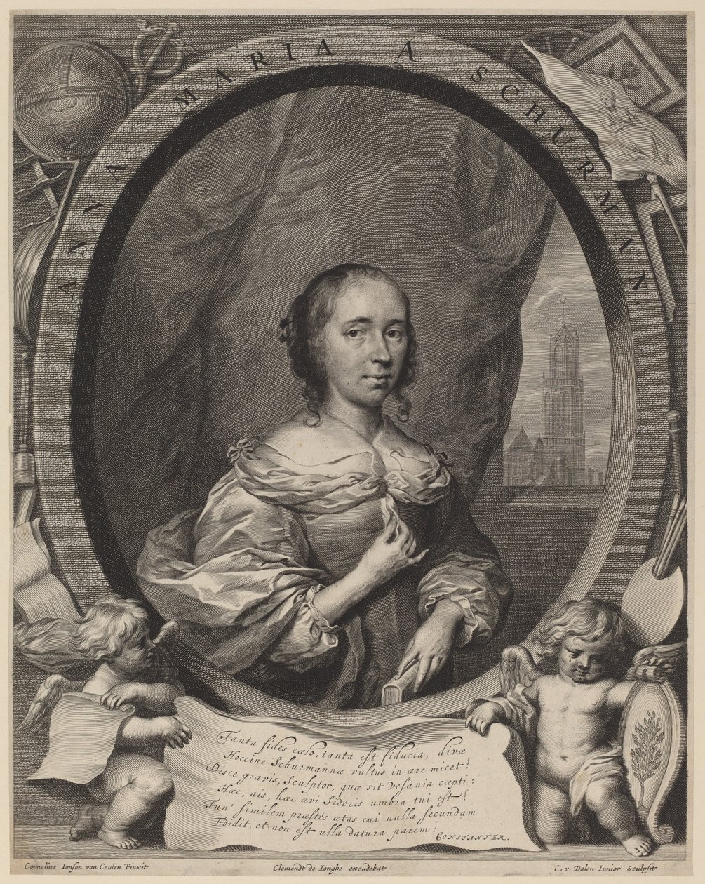 Anna Maria van Schurman de Cornelis van Dalen the Younger, after Cornelis Jonson
