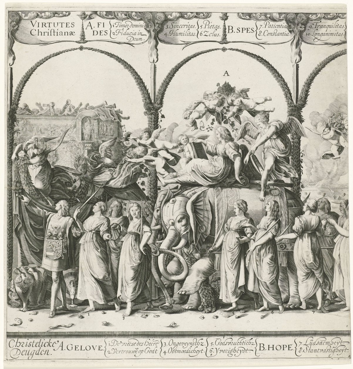 Procissão triunfal de Guilherme de Orange, placa a Currus Triunfalis Illustris / Procissão Triunfal de Guilherme de Orange (título da série) de Cornelis van Kittensteyn