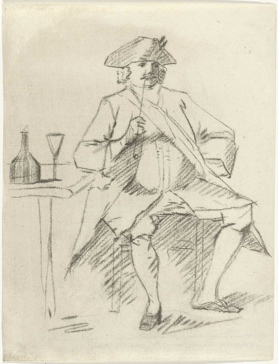 Homem com um cano sentado a uma mesa de Cornelis van Noorde