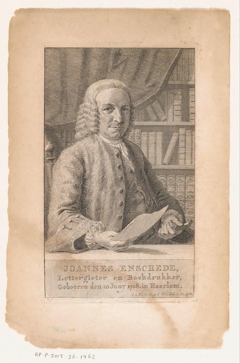 Retrato de Johannes Enschedé Joannes Enschede, fundador de tipos e impressor de livros (título no objeto) de Cornelis van Noorde