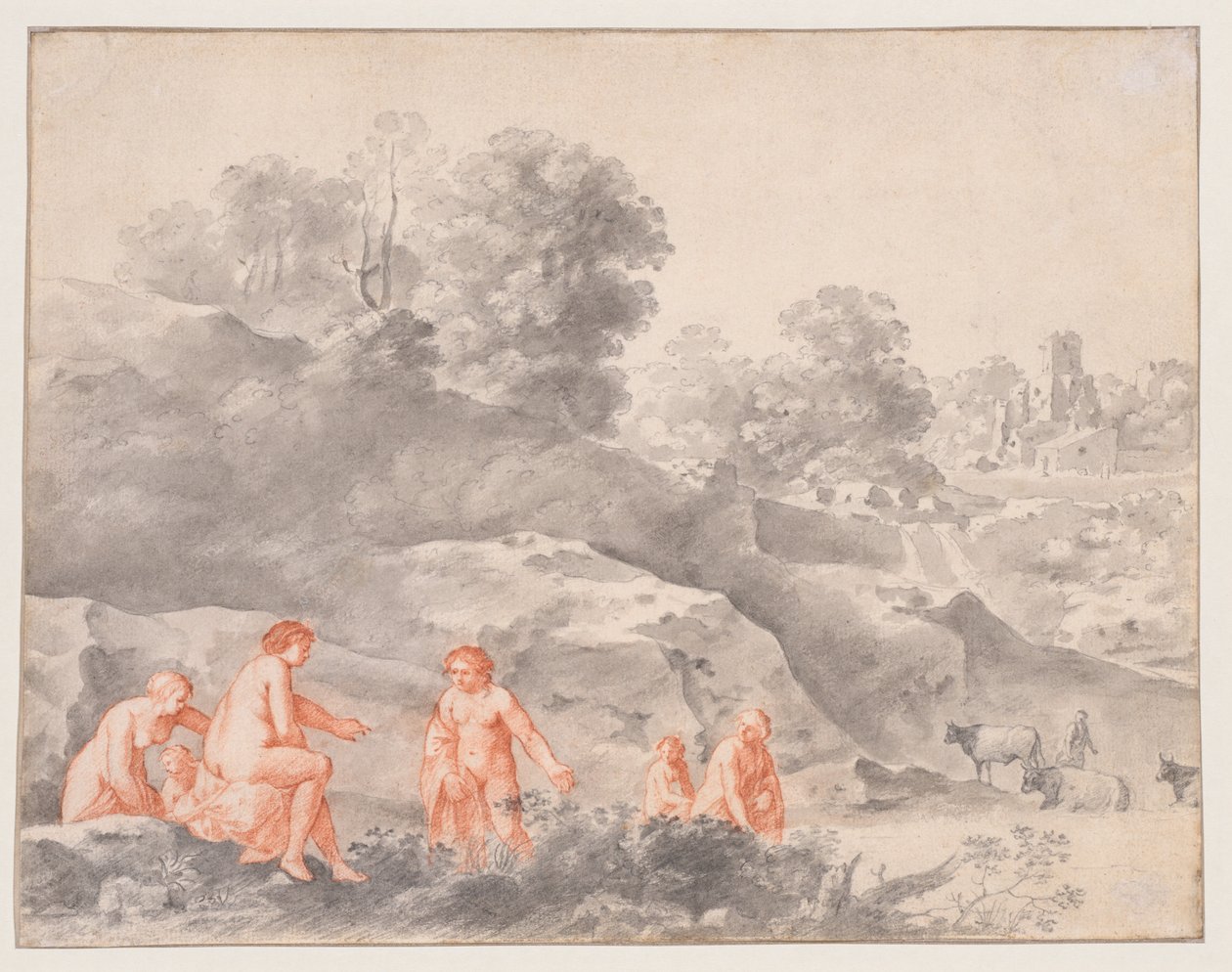 Nus em uma paisagem (possivelmente Diana e Callisto) de Cornelis van Poelenburch