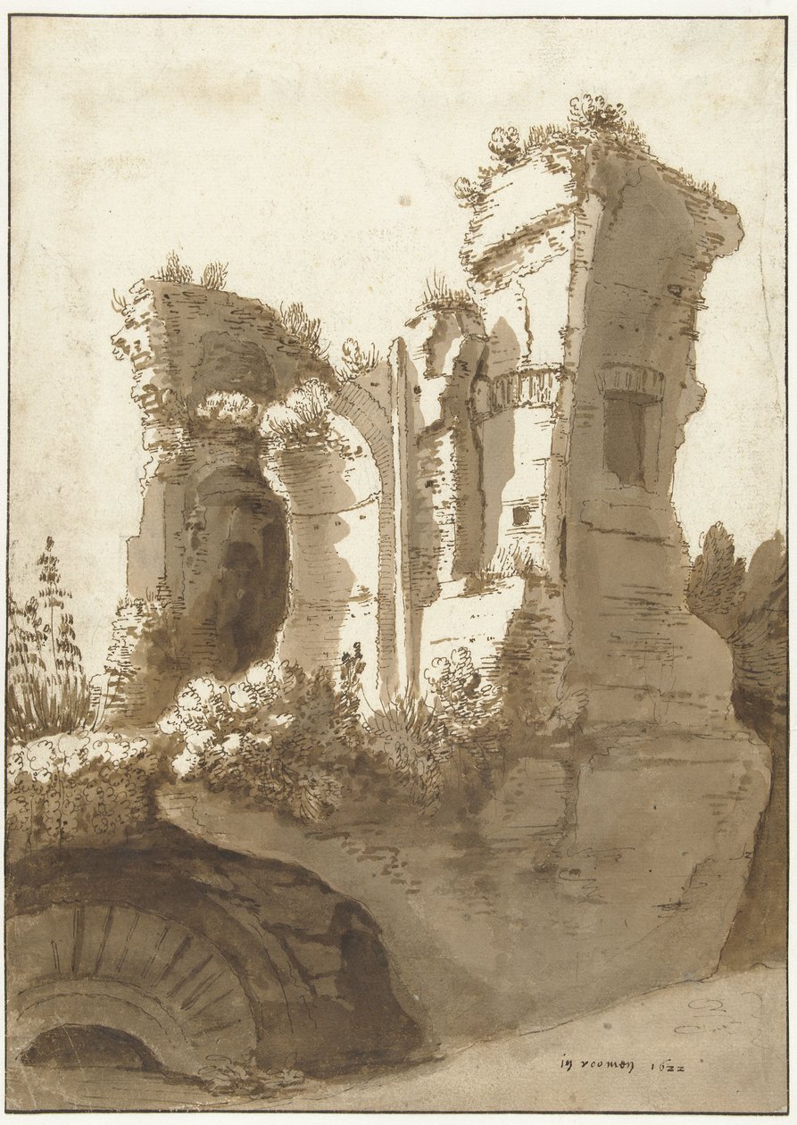 Ruínas do chamado Palazzo Maggiore no Palatino de Cornelis van Poelenburch