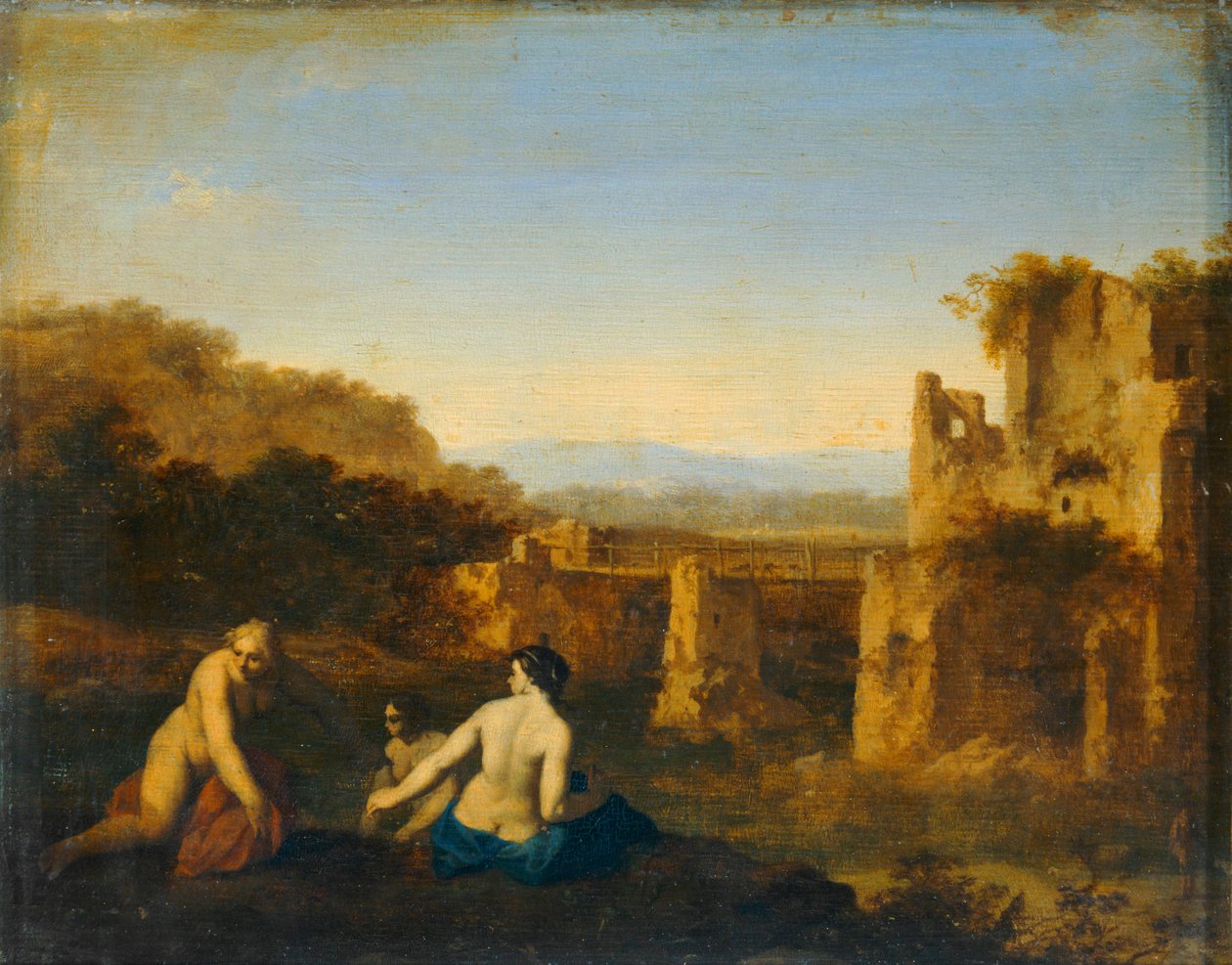 Banhistas perto de ruínas antigas ... de Cornelis van Poelenburgh or Poelenburch