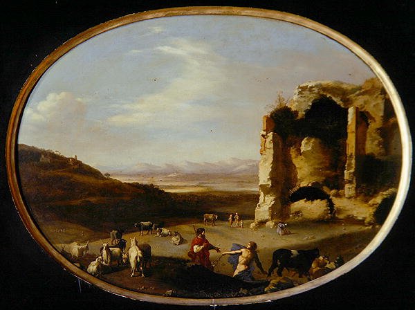 Mercúrio e Batto, c.1621 (óleo sobre tela) de Cornelis van Poelenburgh or Poelenburch