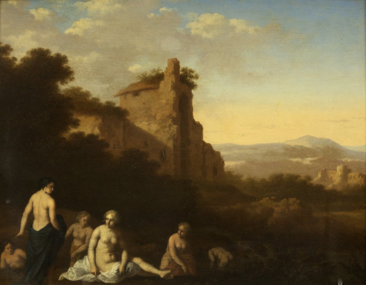 Banho de ninfas (óleo no painel) de Cornelis van Poelenburgh or Poelenburch