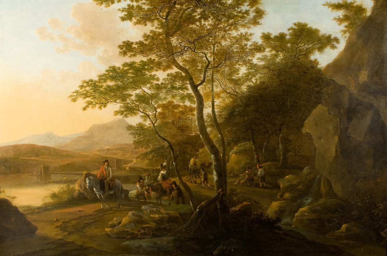 Paisagem com Figuras, c.1655-1710 (óleo sobre tela) de Cornelis van Swanenburgh