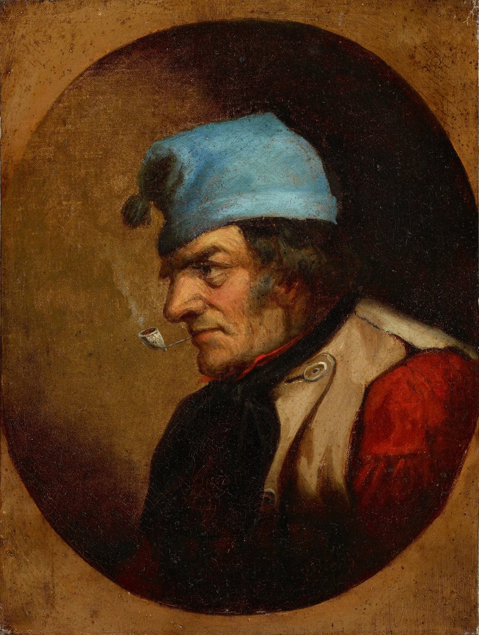 Habitant com tuque azul e tubulação de Cornelius Krieghoff