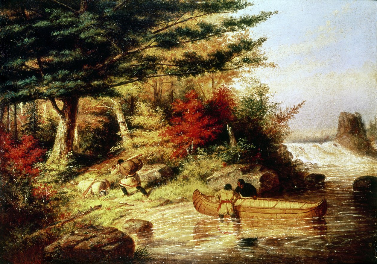 Índios transportando peles pelo deserto canadense, 1858 de Cornelius Krieghoff