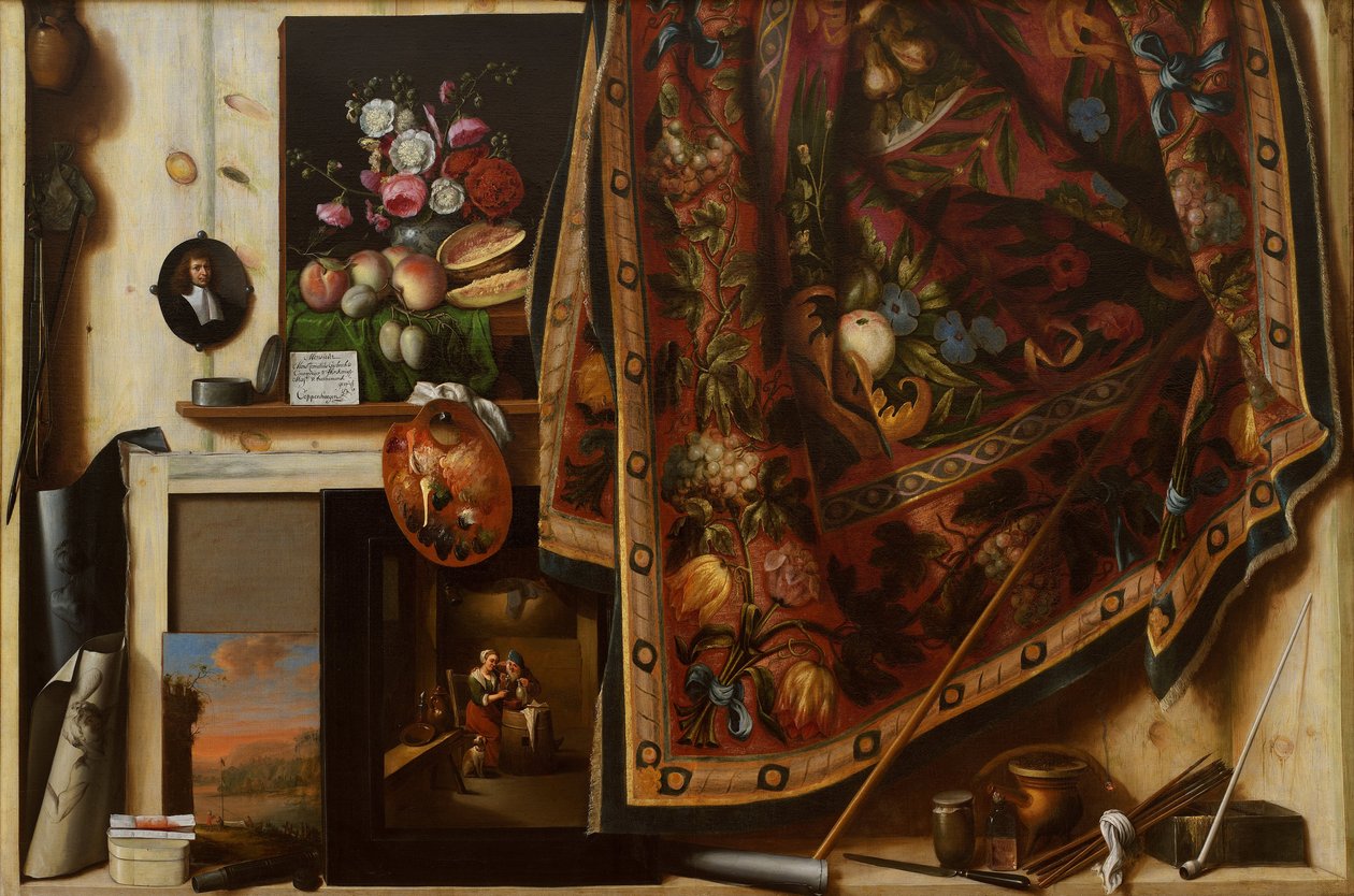 Trompe loeil. Um gabinete no estúdio de artistas de Cornelis Norbertus Gijsbrechts