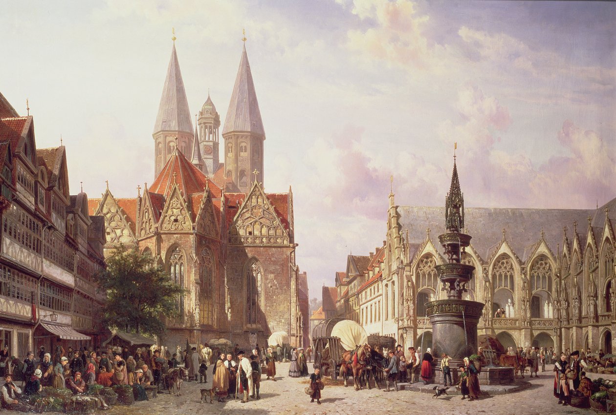 Cena do mercado em Braunschweig de Cornelis Springer