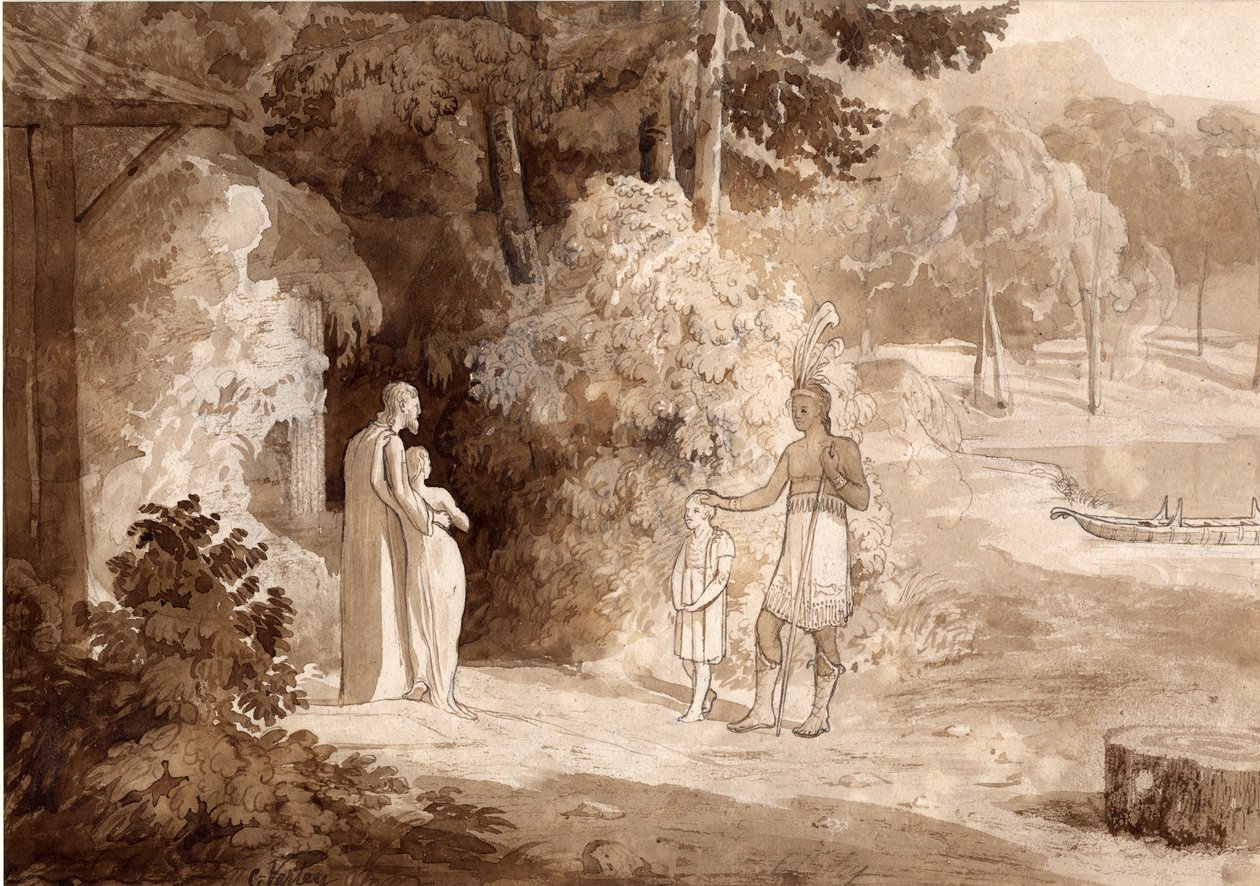 Ilustração para Gertrude de Wyoming, 1810 (tinta e lápis sobre papel) de Cornelius Varley