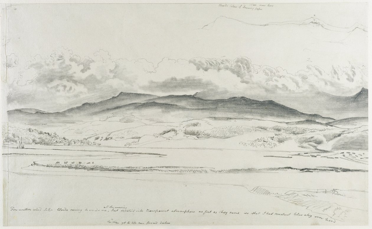 Panorama da montanha no País de Gales - Cader Idris (giz preto sobre papel) de Cornelius Varley