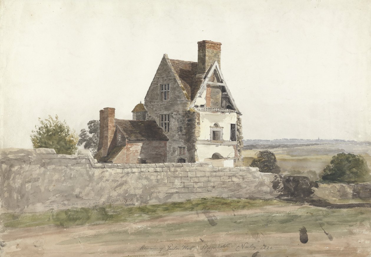 Restos de Parton Hall, Staffordshire, 1820 de Cornelius Varley