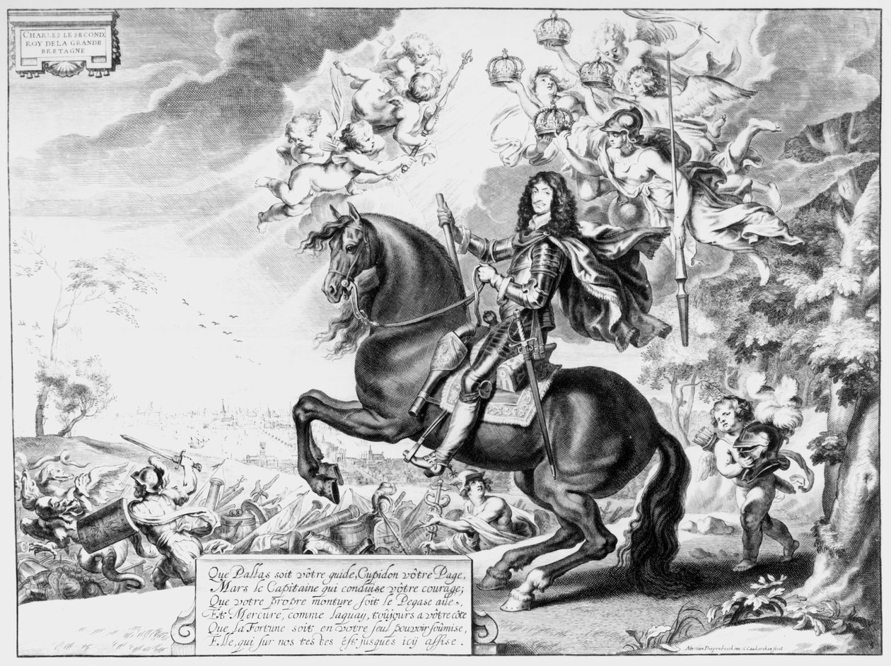 Retrato equestre de Carlos II (1630-85) com deuses de Cornelius van Caukercken