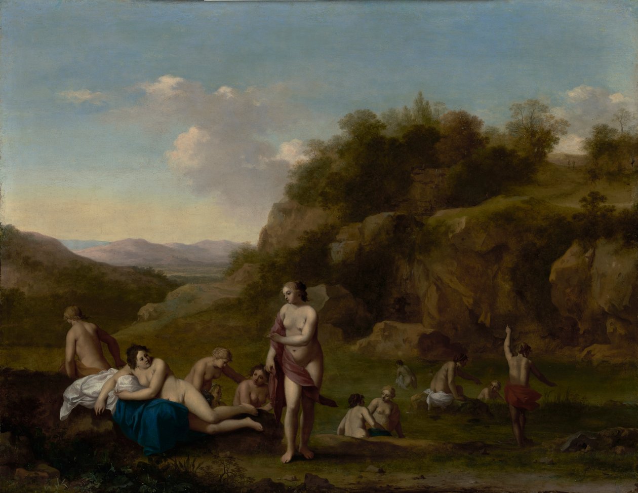 Paisagem com nus de banho de Cornelis van Poelenburgh or Poelenburch