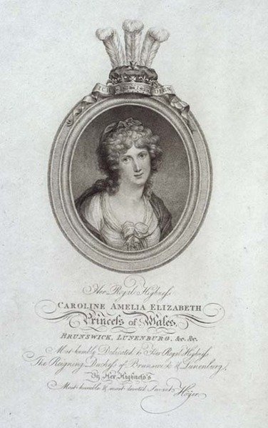 Sua Alteza Real, Caroline Amelia Elizabeth, Princesa de Gales (1768-1821), gravada por P. Sintzenich de Cornelius (after) Hoyer