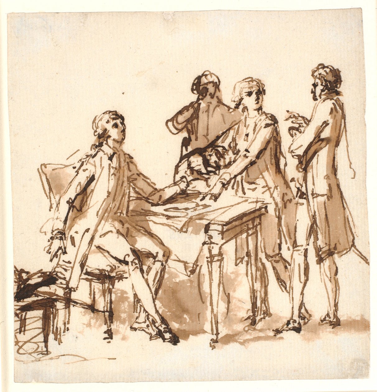 Quatro homens ao redor de uma mesa discutem um projeto. de Cornelius Høyer