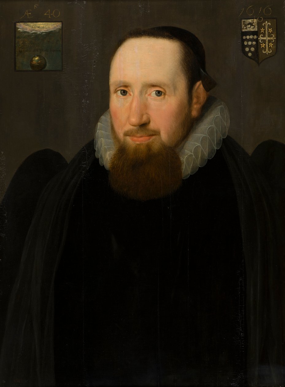 Retrato do Dr. John Bridgeman, Bispo de Chester, c.1616 (óleo no painel) de Cornelius I (attr.to) Johnson