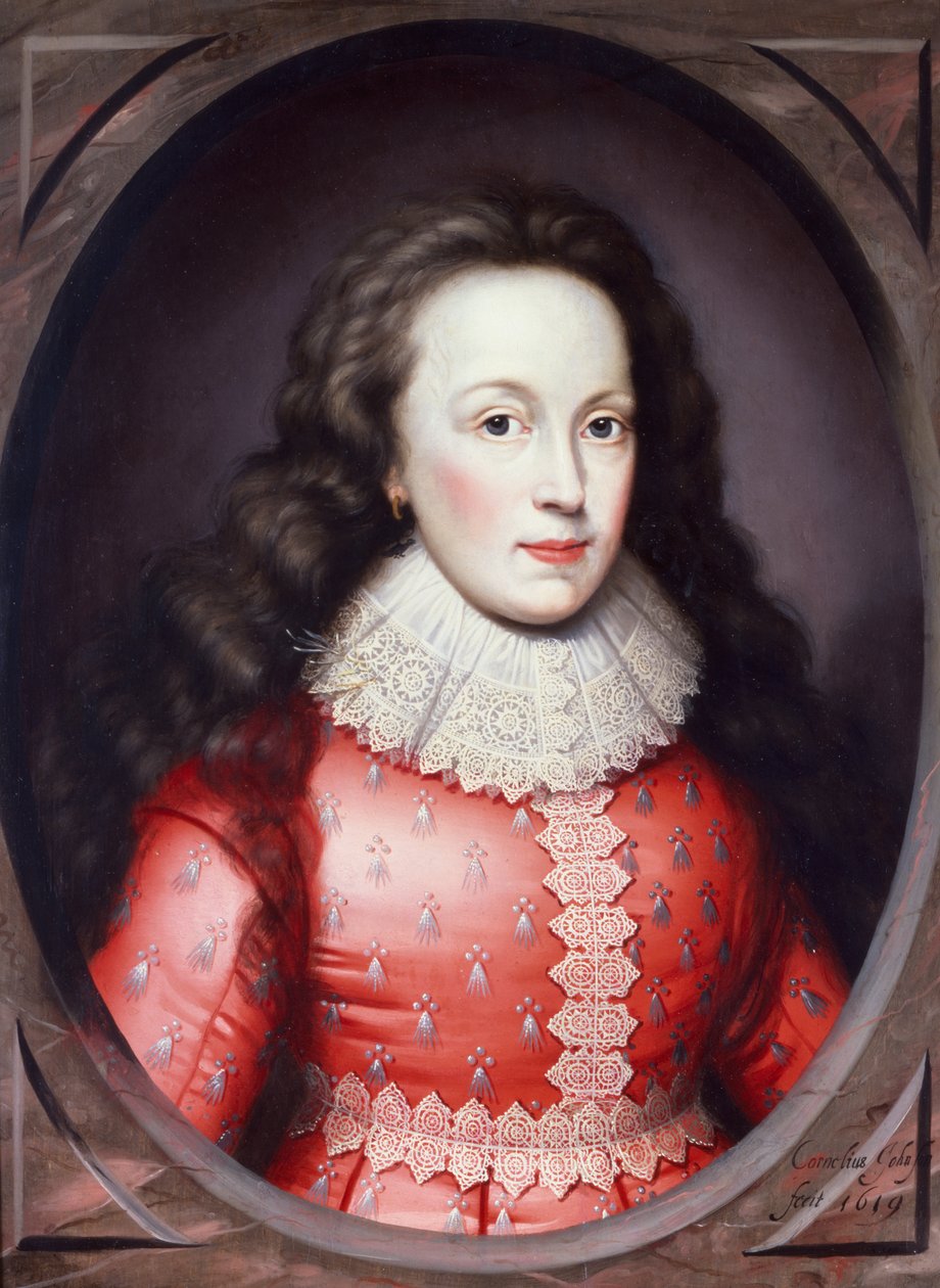 A Condessa de Arundel com um vestido vermelho (óleo sobre painel) de Cornelius I Johnson