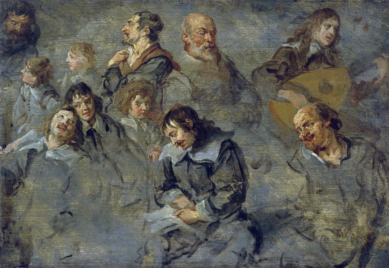 Estudos de cabeças masculinas por Schut, Cornelis (1597-1655) de Cornelius I Schut