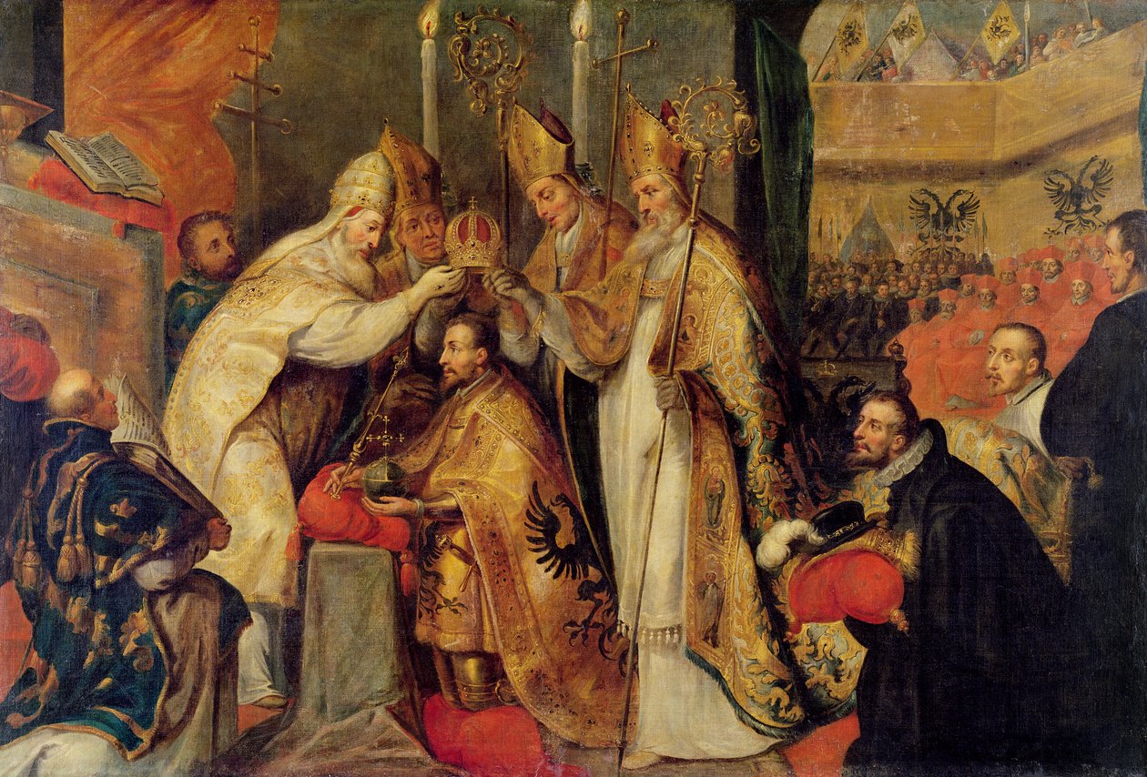 A Coroação de Carlos V (1500-58) Sacro Imperador Romano de Cornelius I Schut