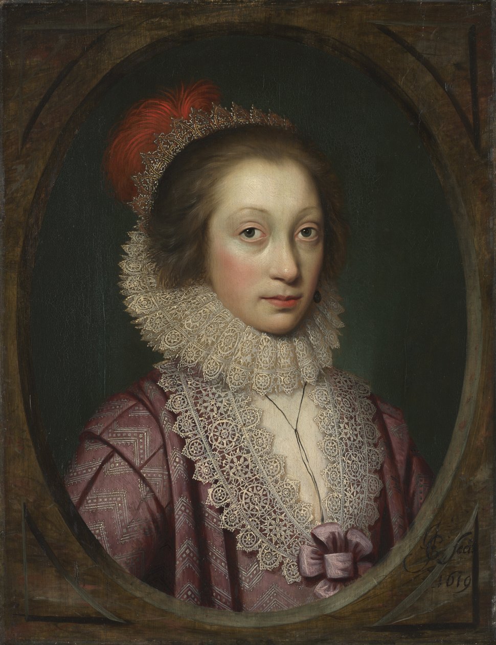 Retrato de uma mulher, possivelmente Elizabeth Boothby, 1619 de Cornelius Janssen van Ceulen
