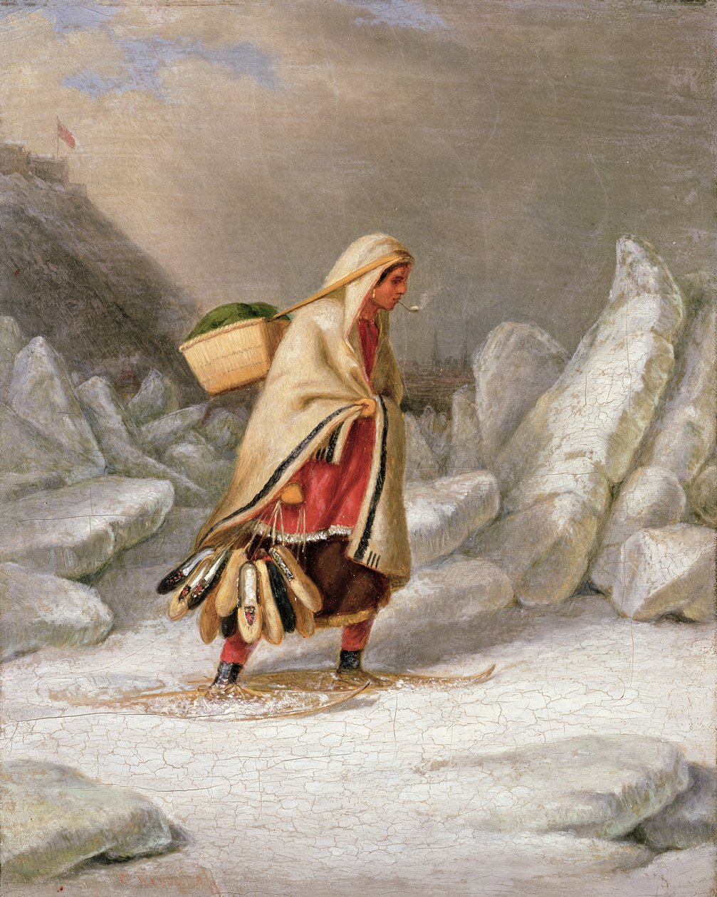 Uma mulher indiana vestindo sapatos de neve de Cornelius Krieghoff