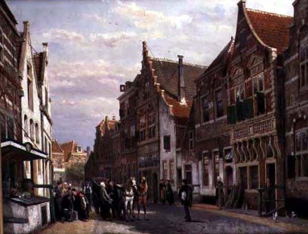 Oudewater (óleo sobre tela) de Cornelius Springer