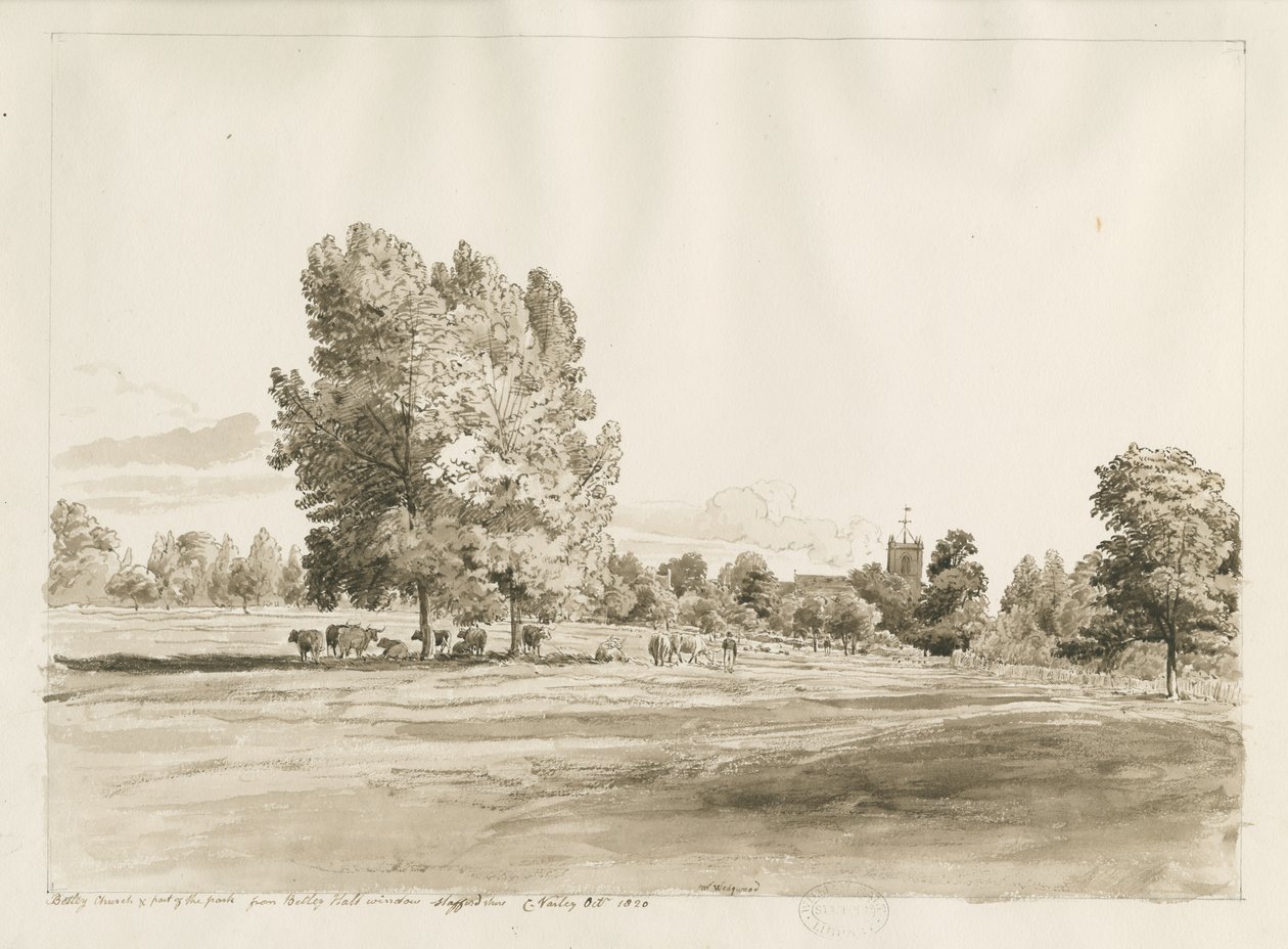 Igreja Betley: desenho a caneta e sépia, outubro de 1820 (desenho) de Cornelius Varley