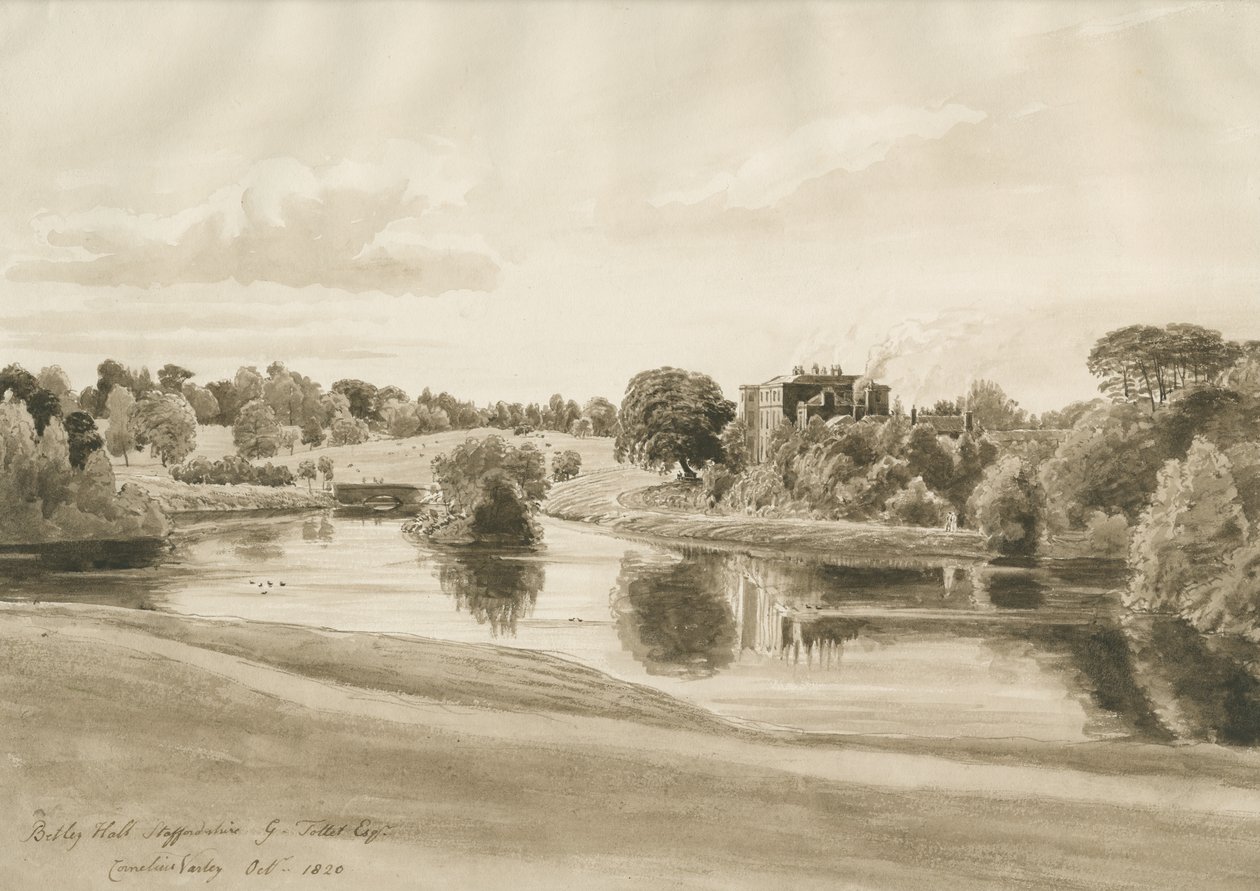 Betley Hall: desenho em sépia, outubro de 1820 de Cornelius Varley
