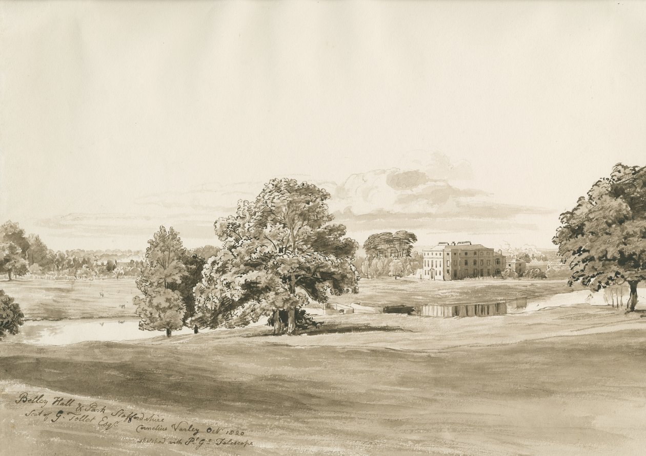 Betley Hall: desenho em sépia, outubro de 1820 de Cornelius Varley