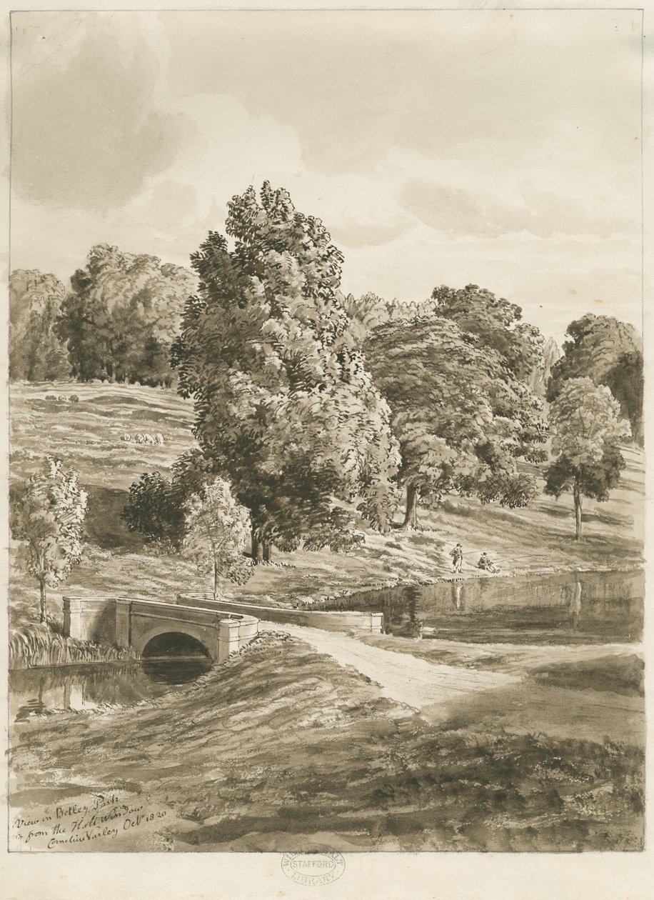 Betley Park: desenho em sépia, outubro de 1820 (desenho) de Cornelius Varley