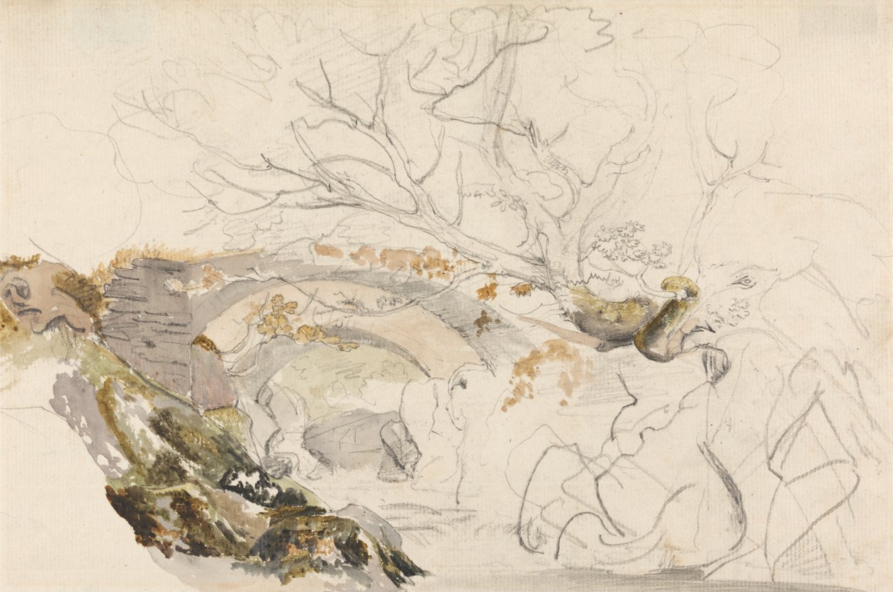 Ponte e Árvores de Cornelius Varley