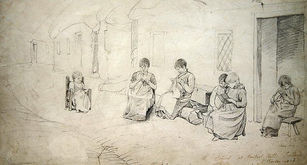 Crianças fora da sua escola em Market Hill, Irlanda de Cornelius Varley