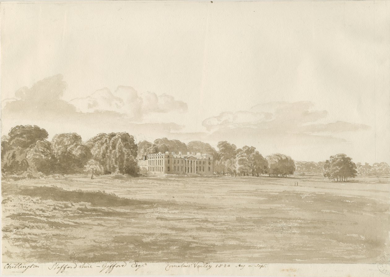 Chillington Hall: desenho sépia de Cornelius Varley