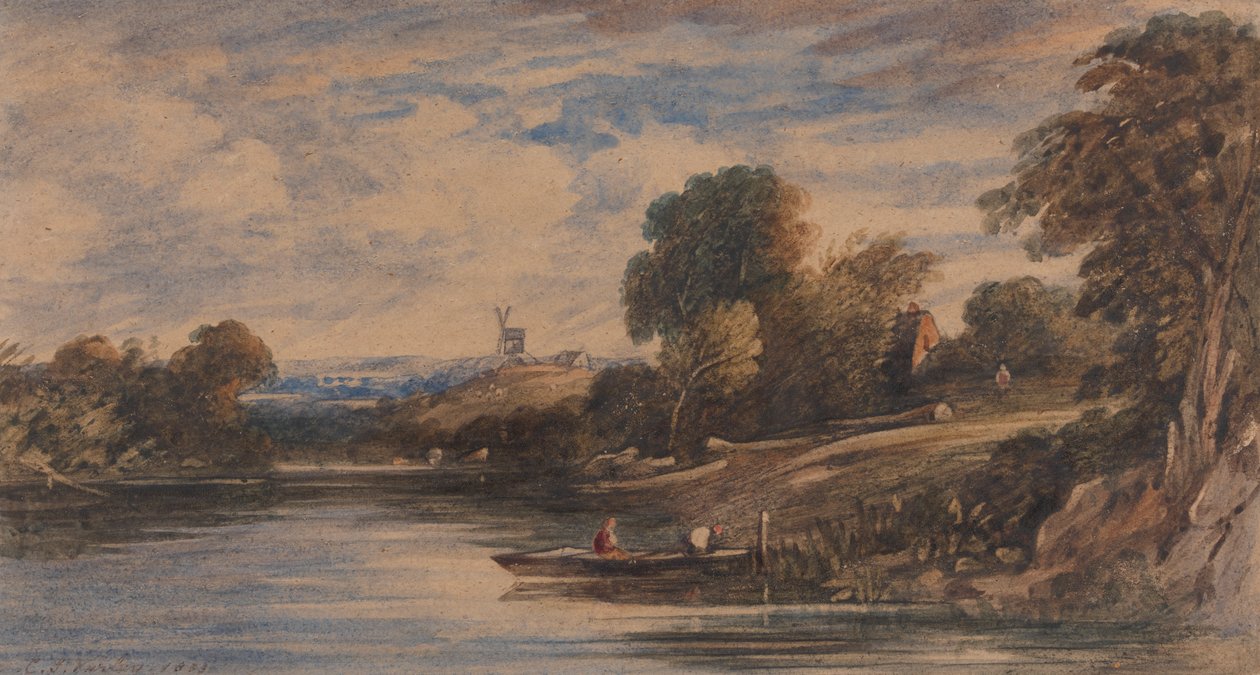 Paisagem com moinho de vento de Cornelius Varley