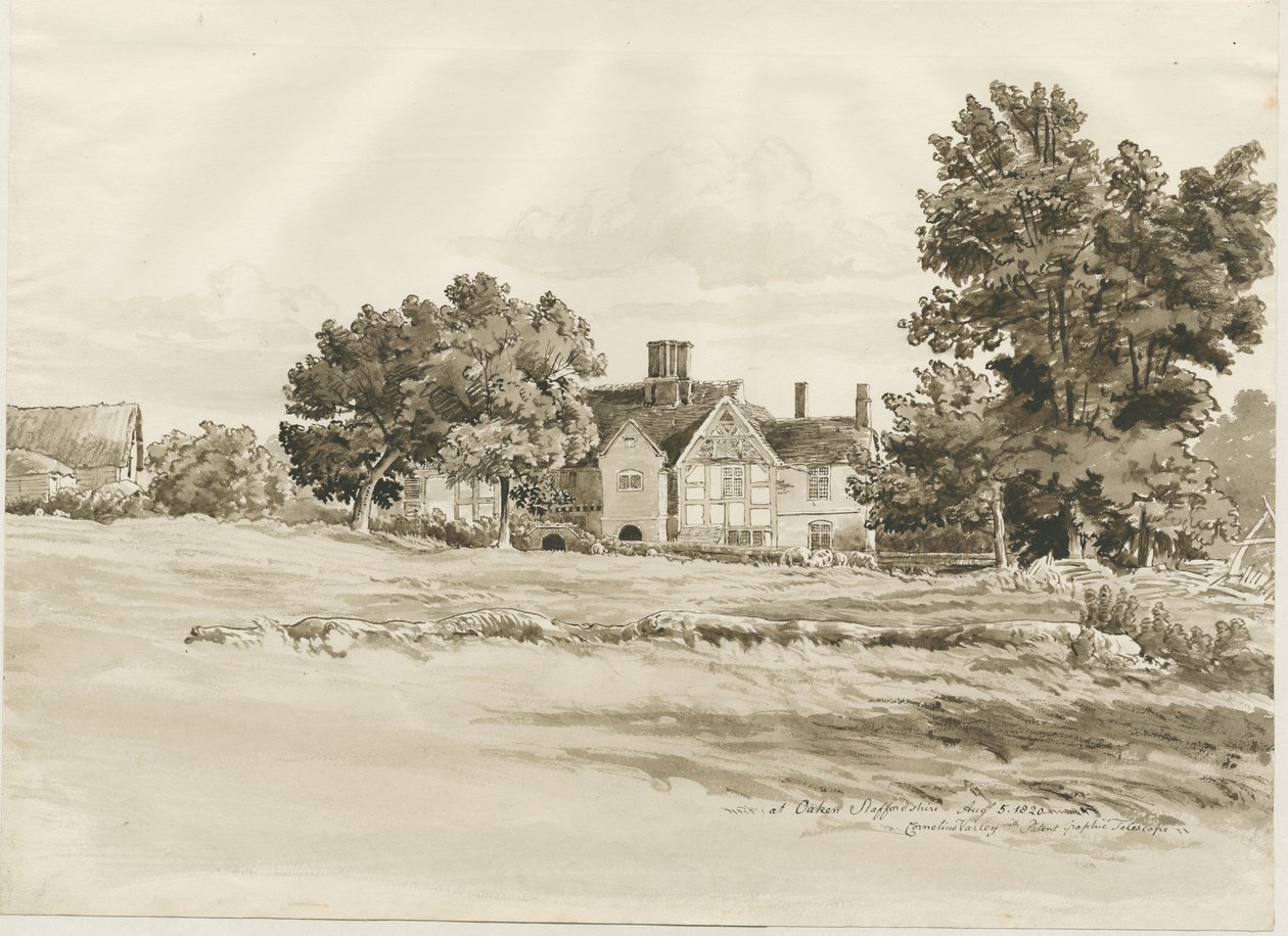 Oaken - Farm House: desenho em sépia, 5 de agosto de 1820 de Cornelius Varley