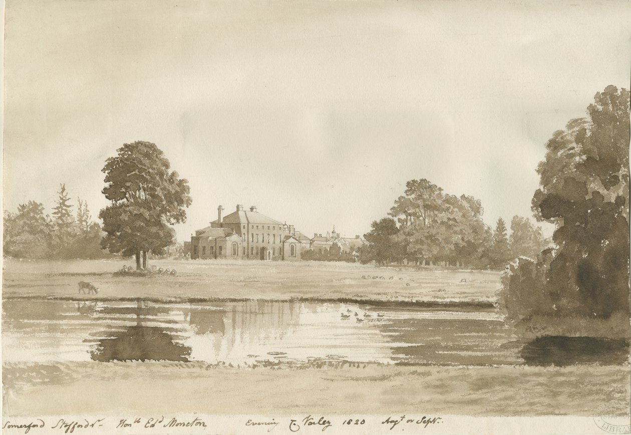 Somerford Hall: desenho sépia de Cornelius Varley