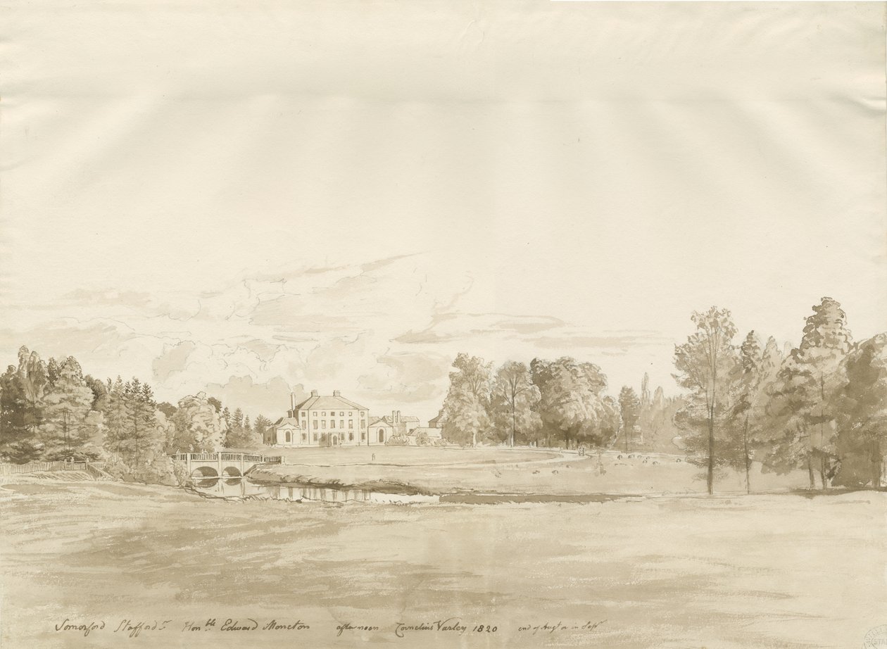 Somerford Hall: desenho sépia de Cornelius Varley