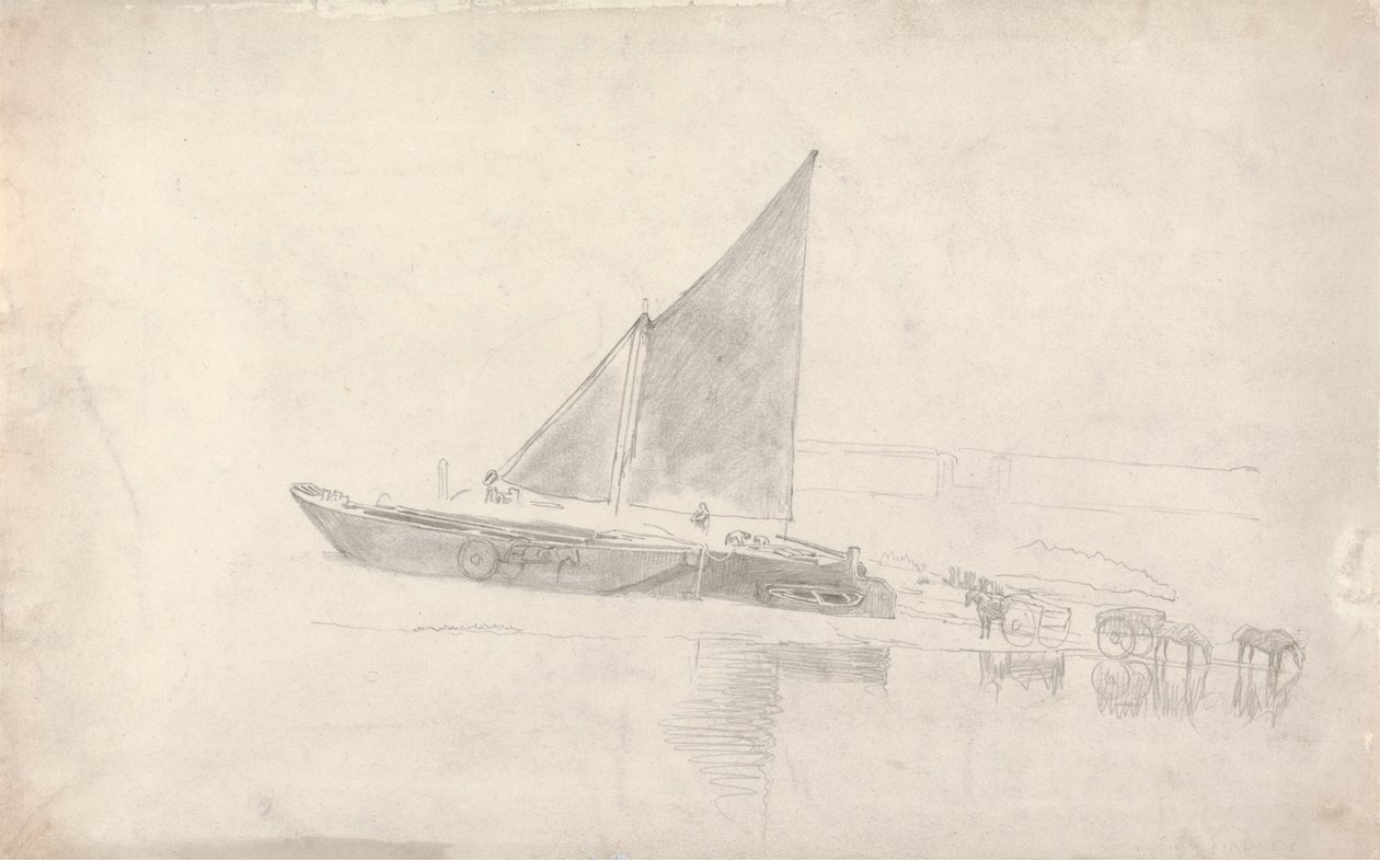 Estudo de Barcos com Cavalos e Carrinhos de Cornelius Varley