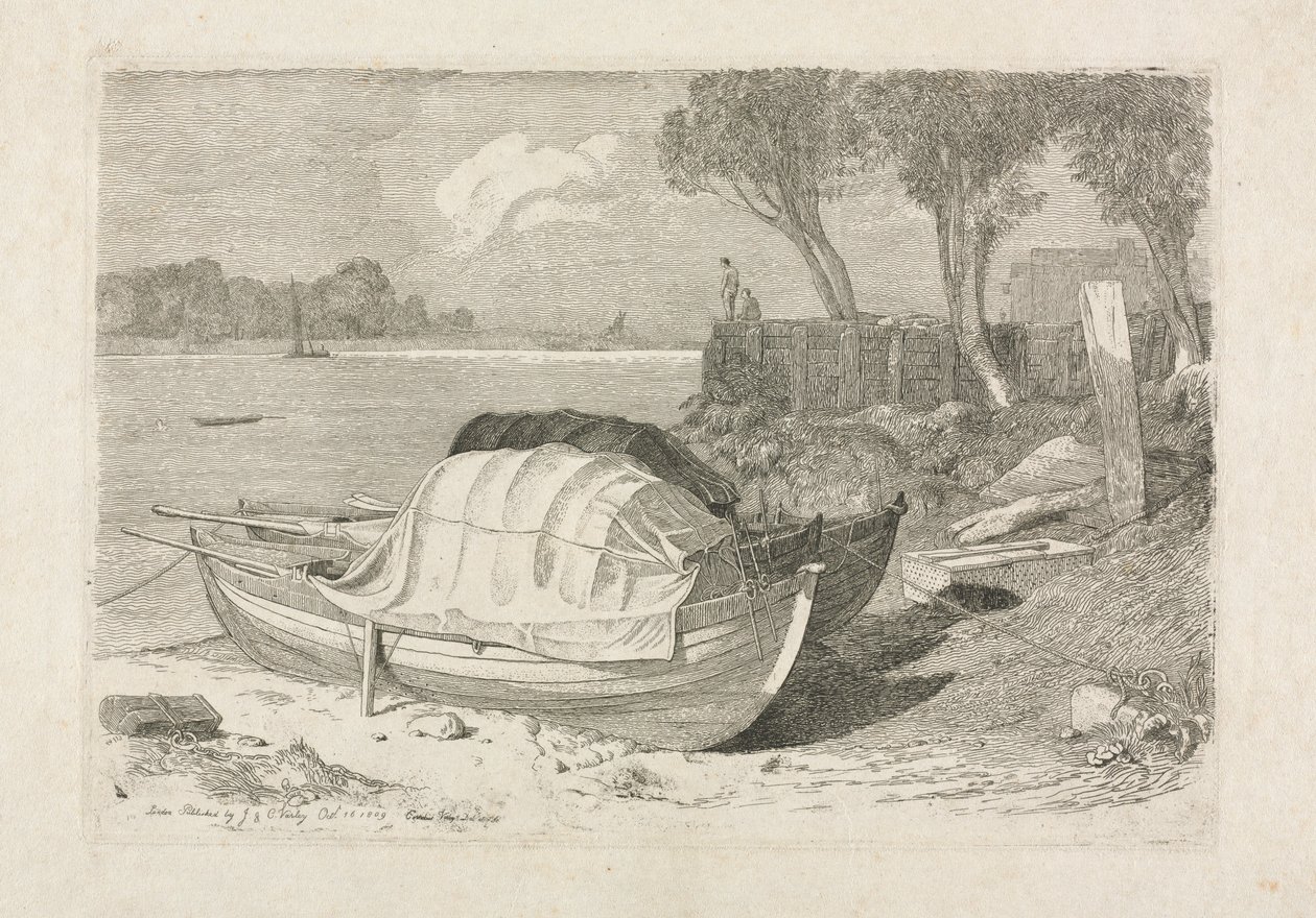 Dois barcos de pesca encalhados, 1809. de Cornelius Varley